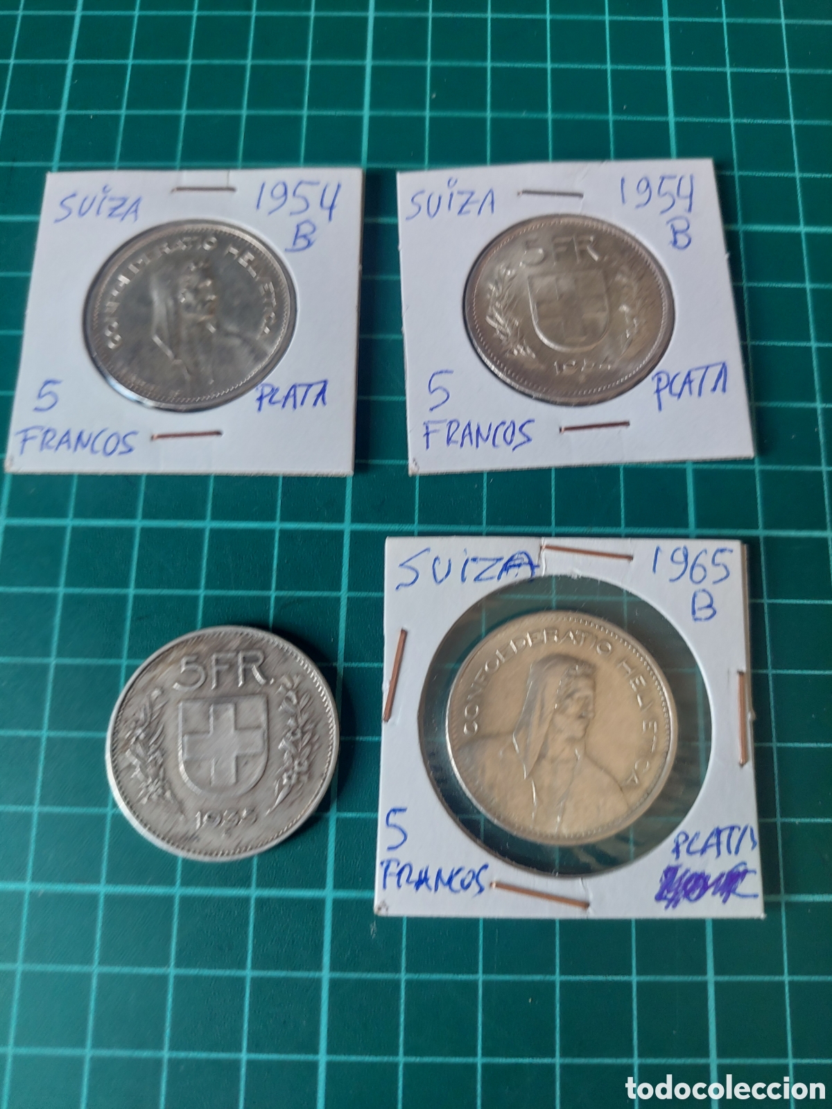 Monedas antiguas de Europa: SUIZA PLATA 4 MONEDAS 5 FRANCOS 1935/1954/1965