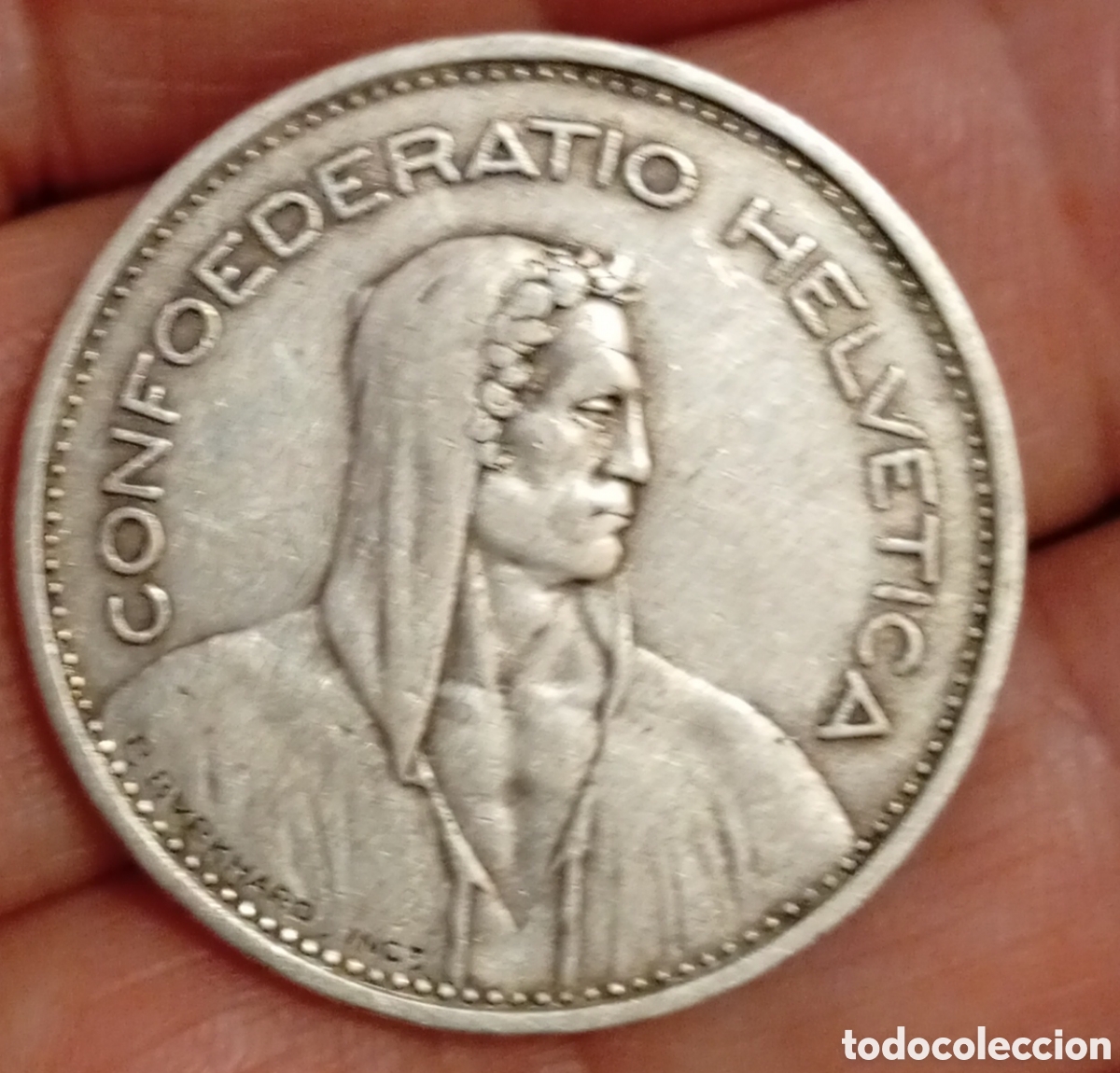 Monedas antiguas de Europa: Suiza Helvetia moneda de plata de 5 francos a&ntilde;o1932