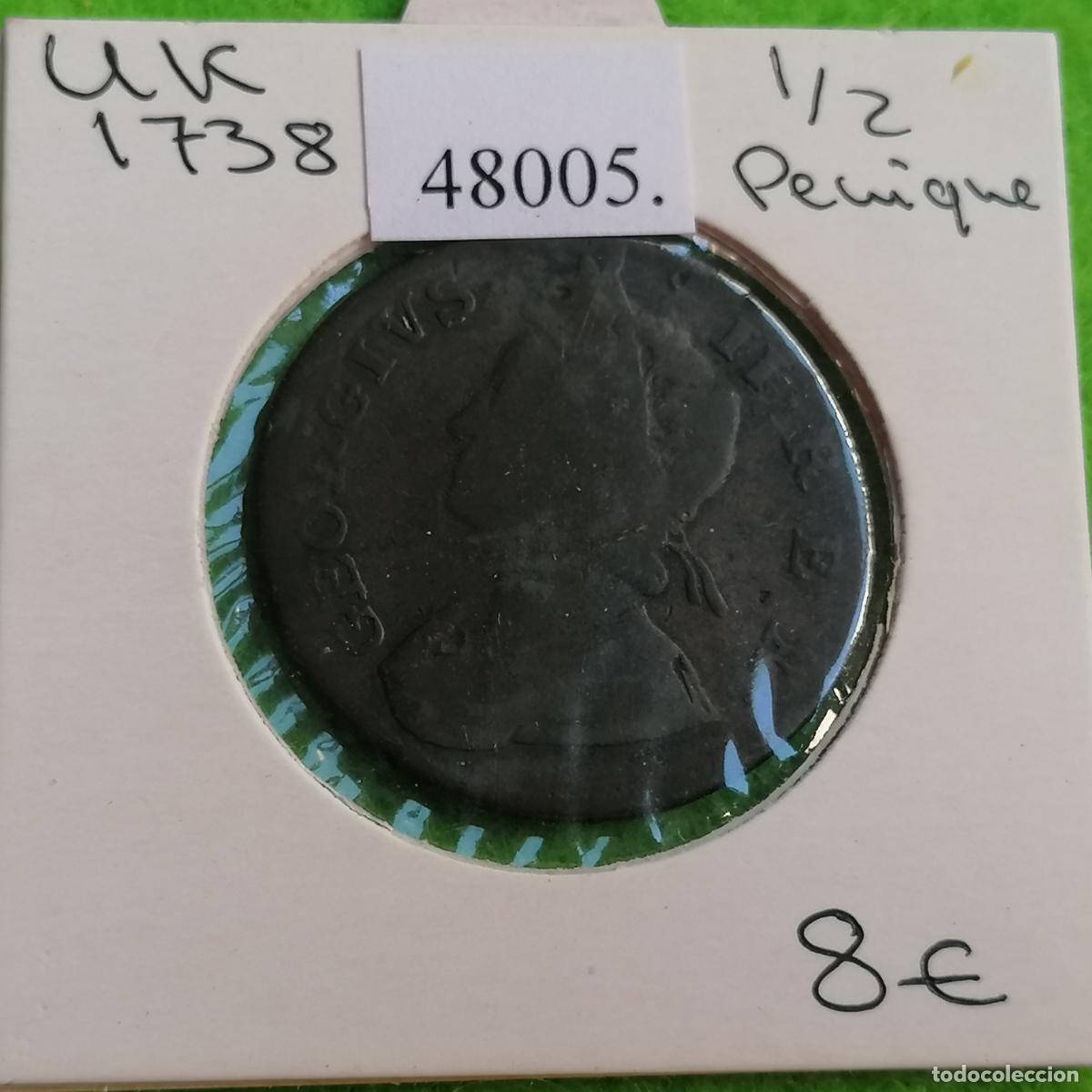 Monedas antiguas de Europa: UK, 1/2 penique 1738, Gran Breta&ntilde;a, Inglaterra