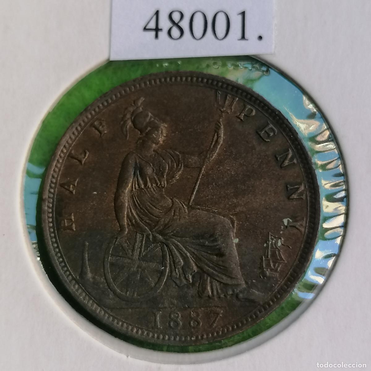 Monedas antiguas de Europa: UK, 1/2 penique 1887, Gran Breta&ntilde;a, Inglaterra