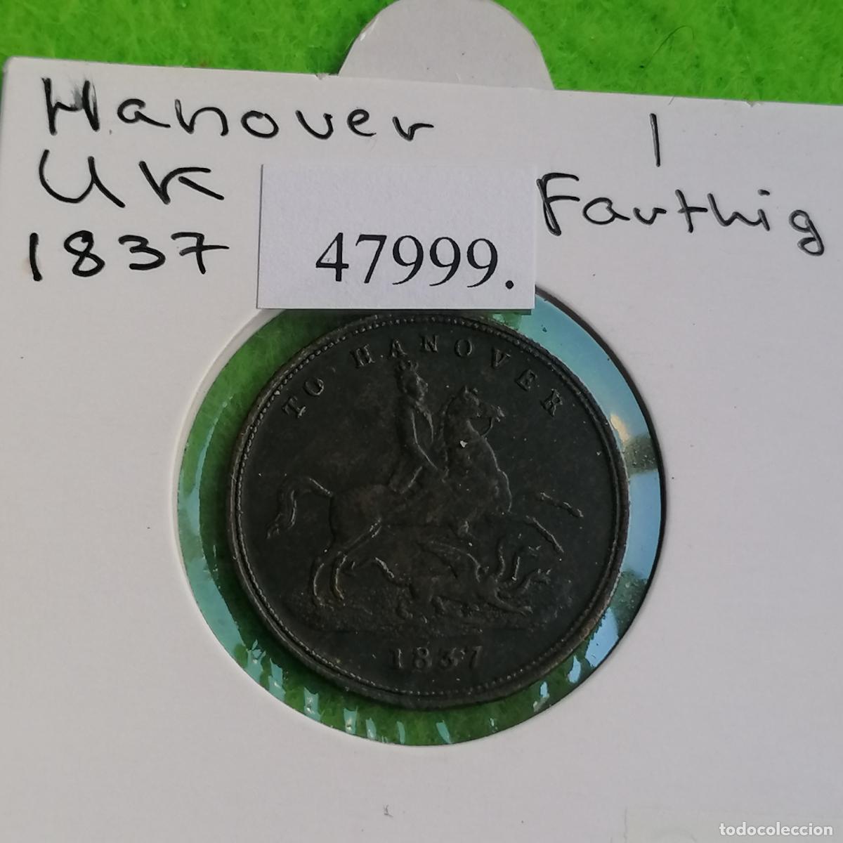 Monedas antiguas de Europa: UK, 1 farthing 1837, Hannover, Gran Breta&ntilde;a, Inglaterra, ficha, token, jeton