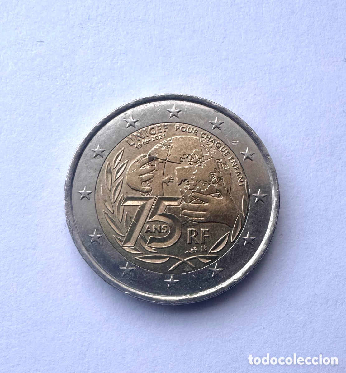 Monedas antiguas de Europa: Moneda 2 euros UNICEF 75 a&ntilde;os, Francia