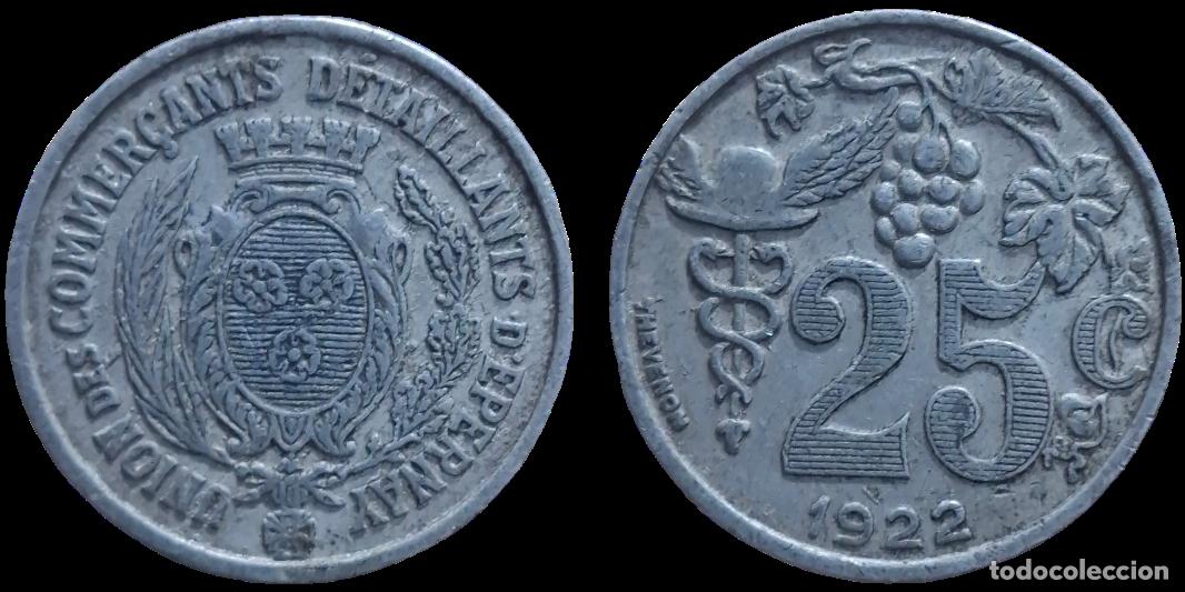 Monedas antiguas de Europa: 25 centavos 1922 Municipio de &Eacute;pernay Uni&oacute;n de Comerciantes D&eacute;tailants.Francia