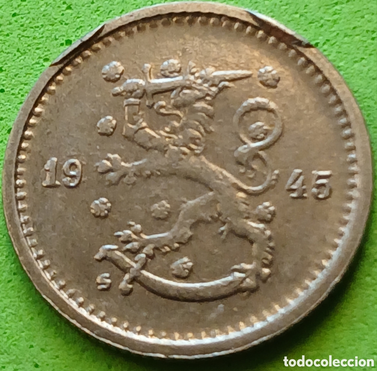 Monedas antiguas de Europa: Finlandia 50 pennia 1945 km#26b exceso de metal en el reverso