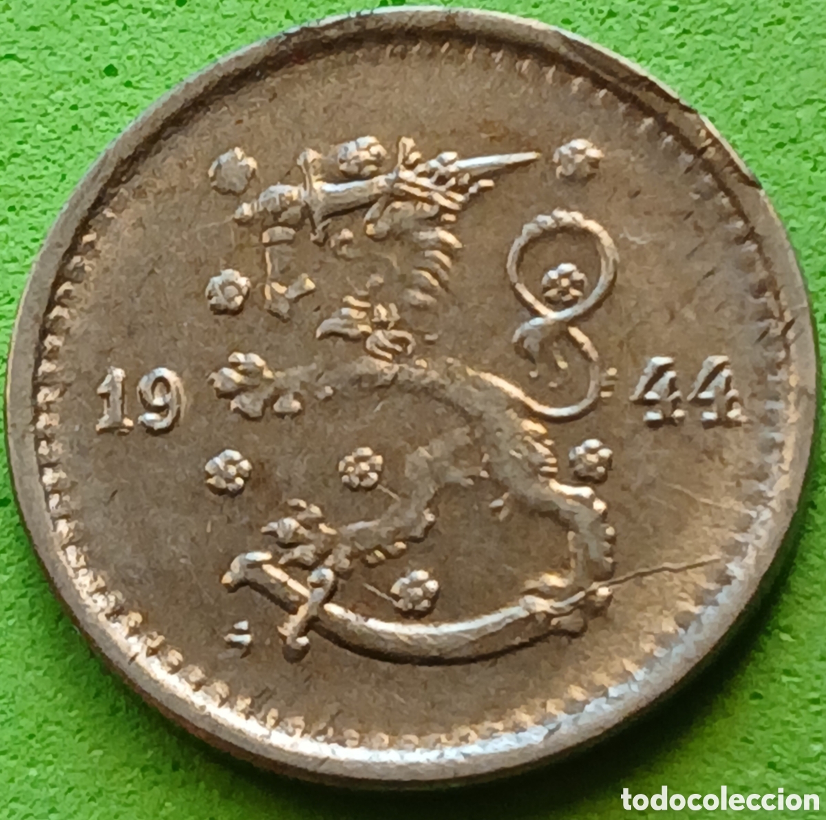 Monedas antiguas de Europa: Finlandia 50 pennia 1944 km#26b exceso de metal en el reverso