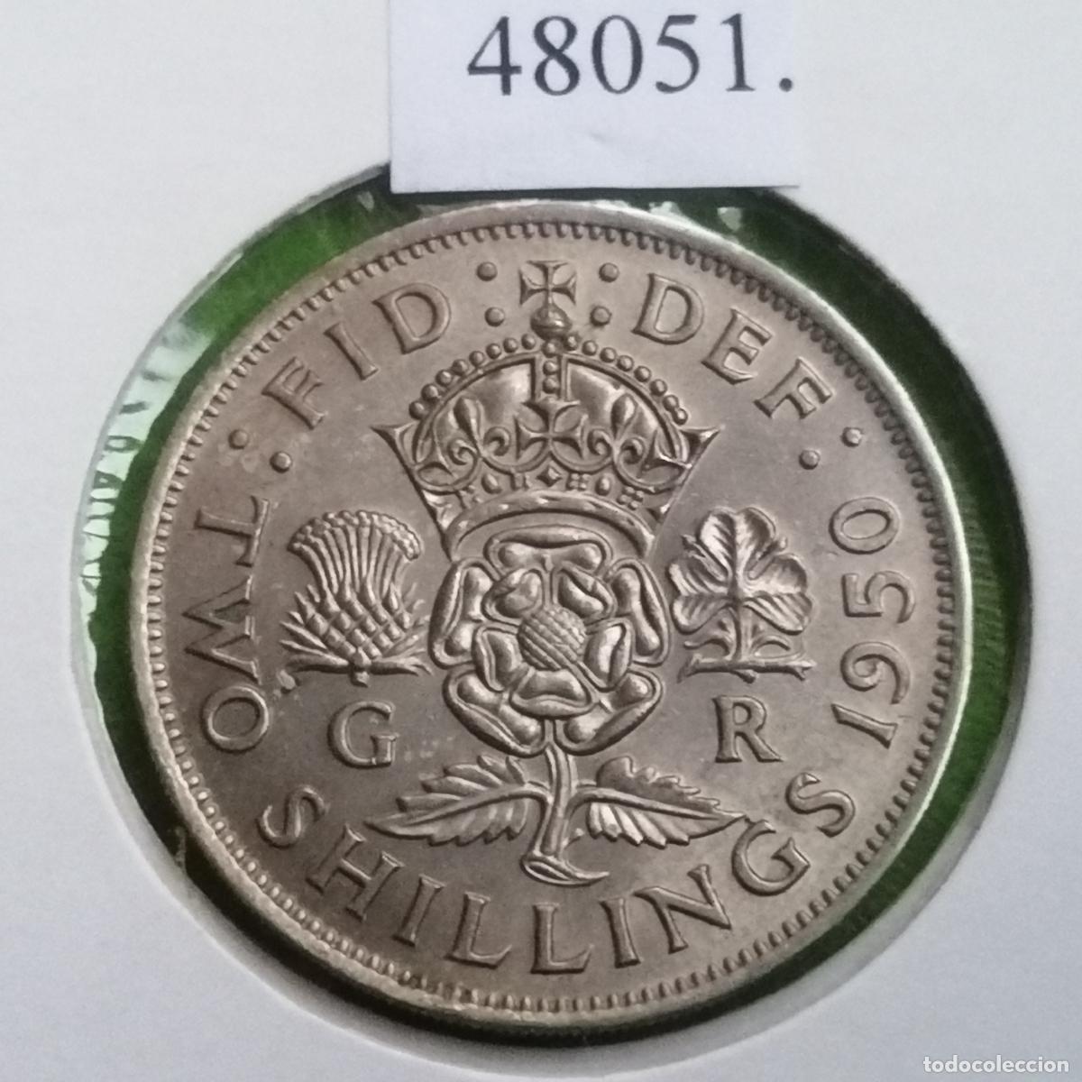 Monedas antiguas de Europa: UK, 2 chelines 1950 , Gran Breta&ntilde;a, Inglaterra