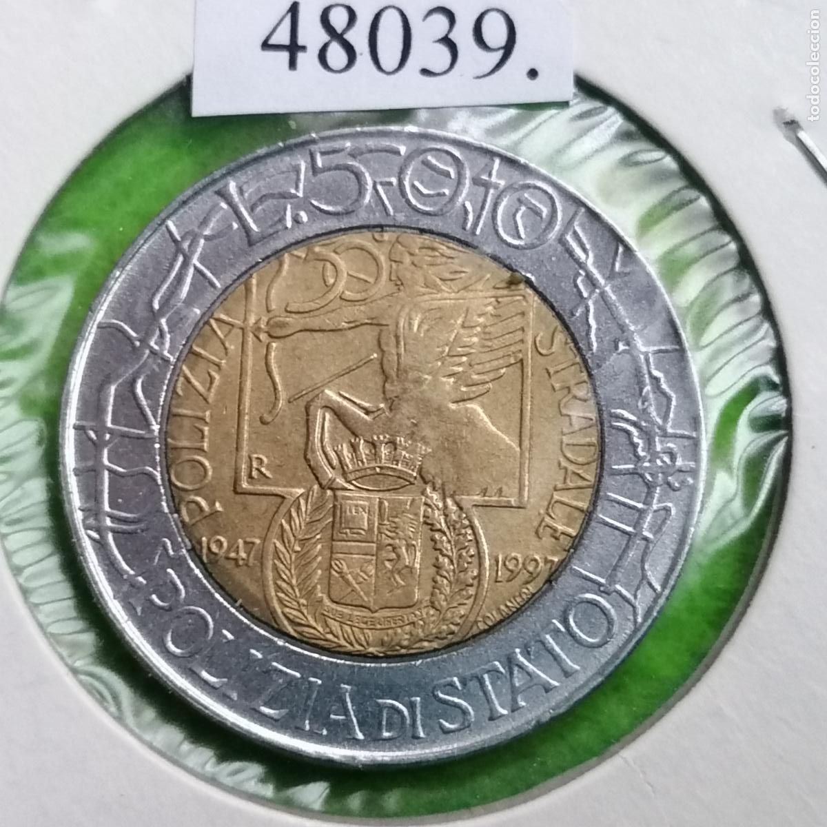 Monedas antiguas de Europa: Italia, 500 liras, 1997, bimet&aacute;lica , 50 aniversario de la Polizia Stradale