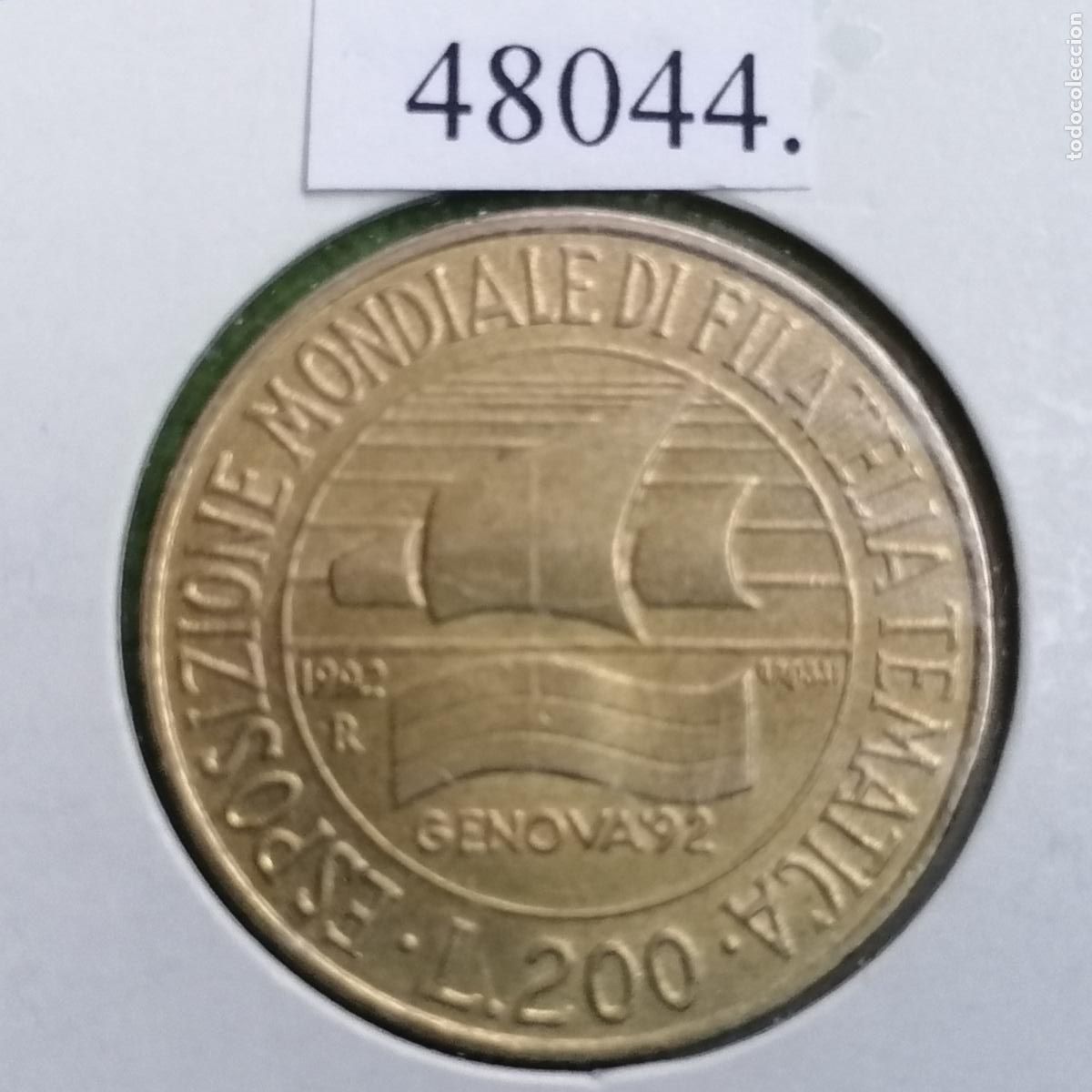 Monedas antiguas de Europa: Italia, 200 liras, 1992, Exposici&oacute;n Filat&eacute;lica Mundial de G&eacute;nova.