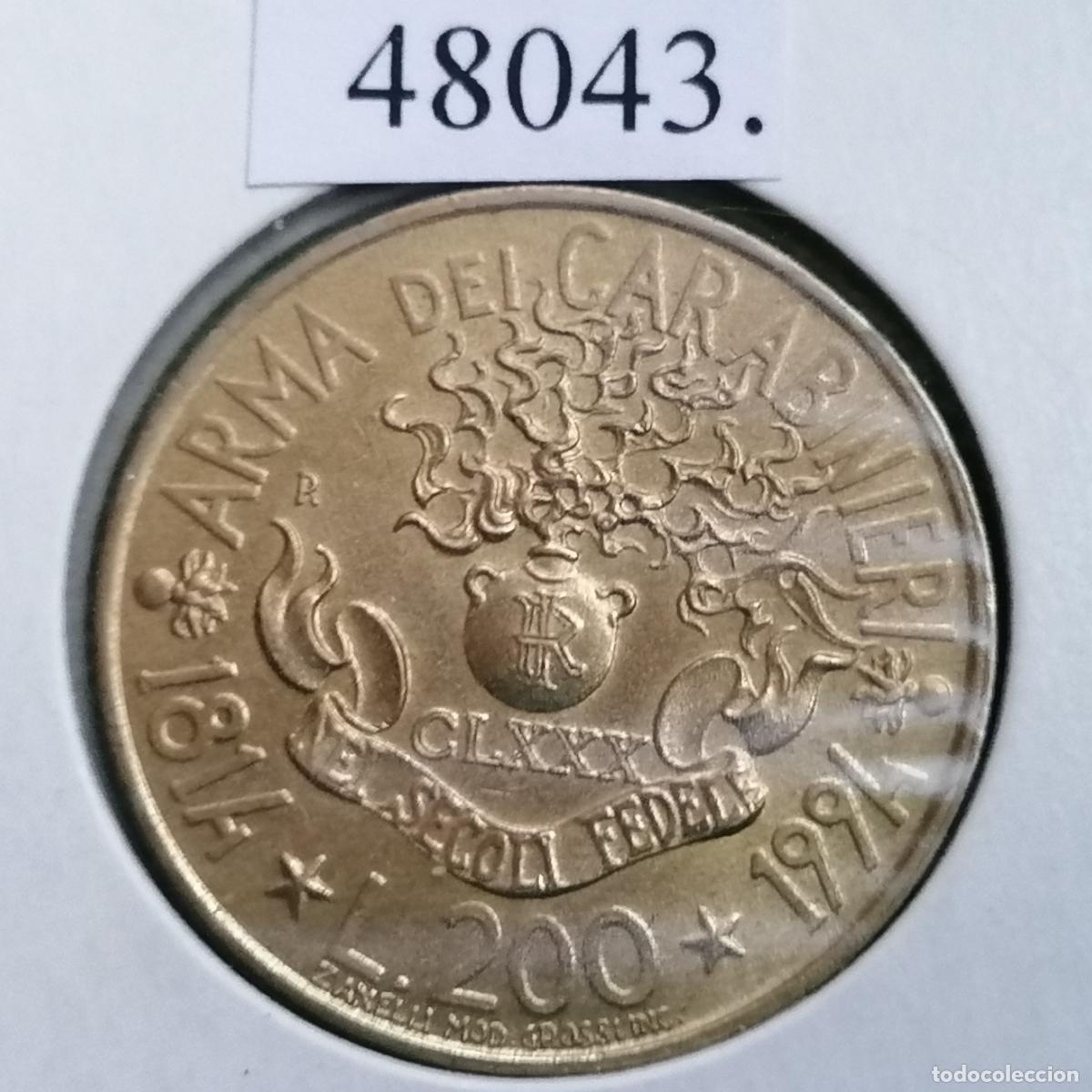 Old Coins of Europe: Italia, 200 liras, 1994, 180 aniversario de los Carabinieri