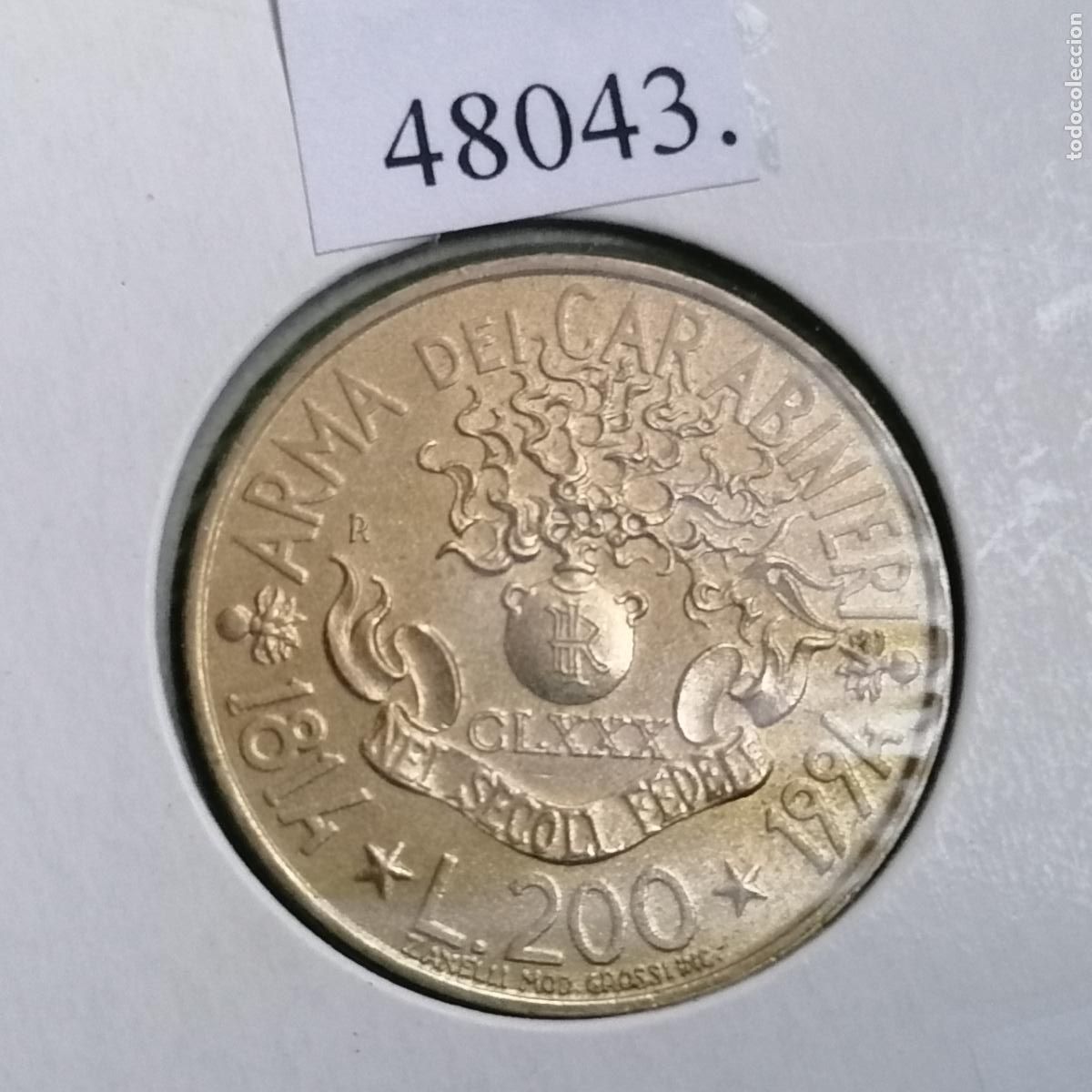 Monedas antiguas de Europa: Italia, 200 liras, 1994, 180 aniversario de los Carabinieri