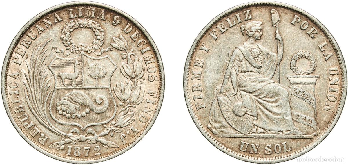 Monedas antiguas de Europa: Peru Republic 1872 YJ 1 Sol Silver (.900) (Copper .100) 24.86g XF KM 196.3