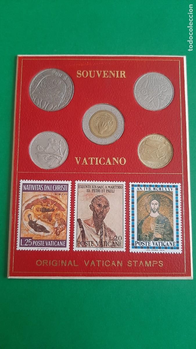 Monedas antiguas de Europa: (CIUDAD DEL VATICANO)CARTERITA/SOUVENIR CON MONEDAS Y SELLOS