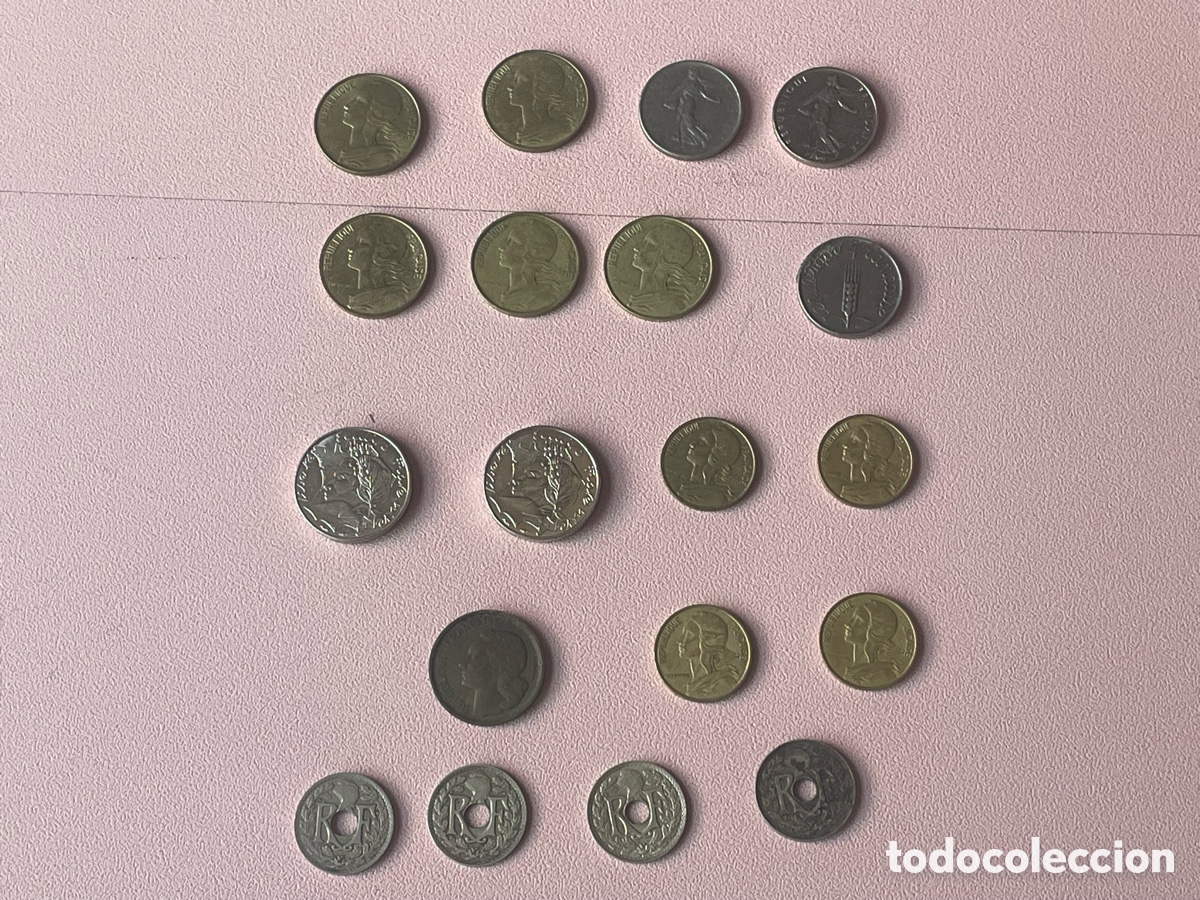 Monedas antiguas de Europa: Lote 19 monedas Francia &mdash; francos y c&eacute;ntimos