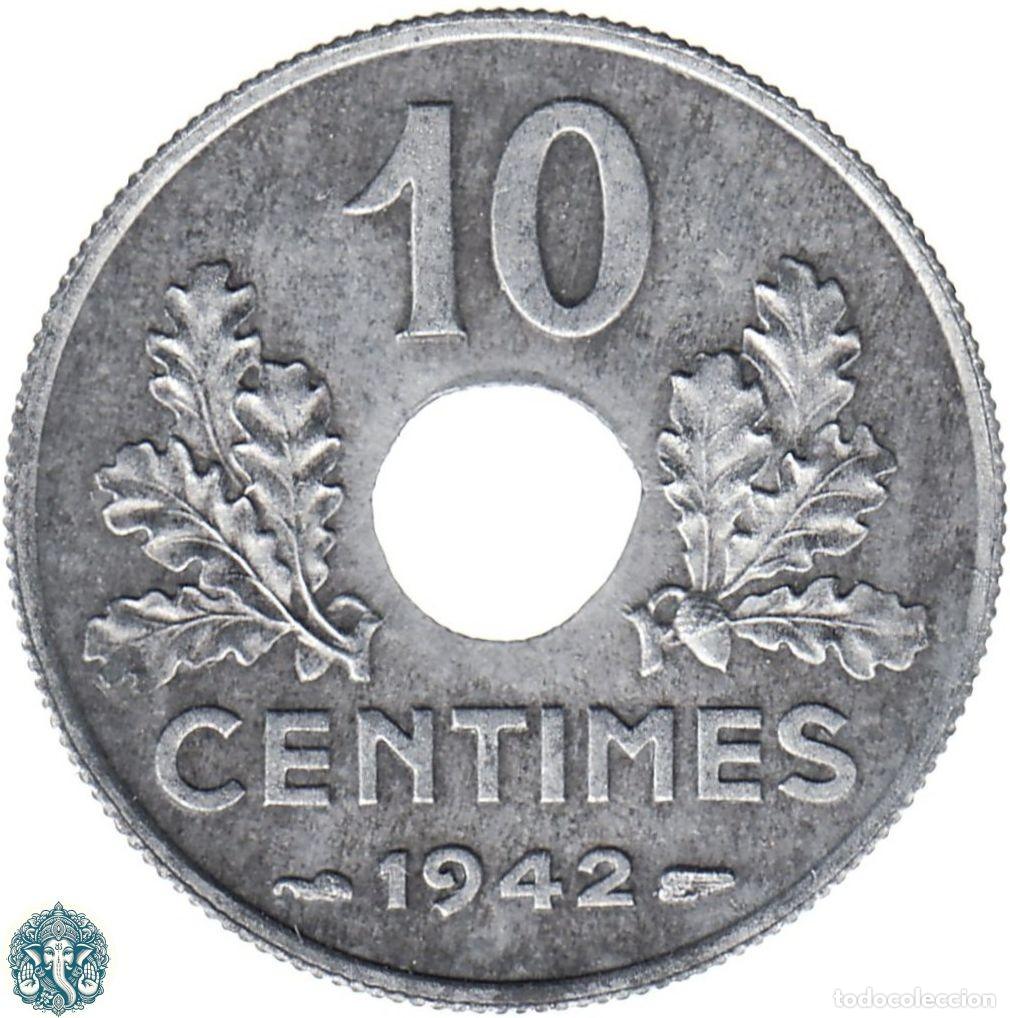 Monedas antiguas de Europa: FRANCIA 10 C&eacute;ntimos 1942 Gobierno de Vichy KM#898 Zinc