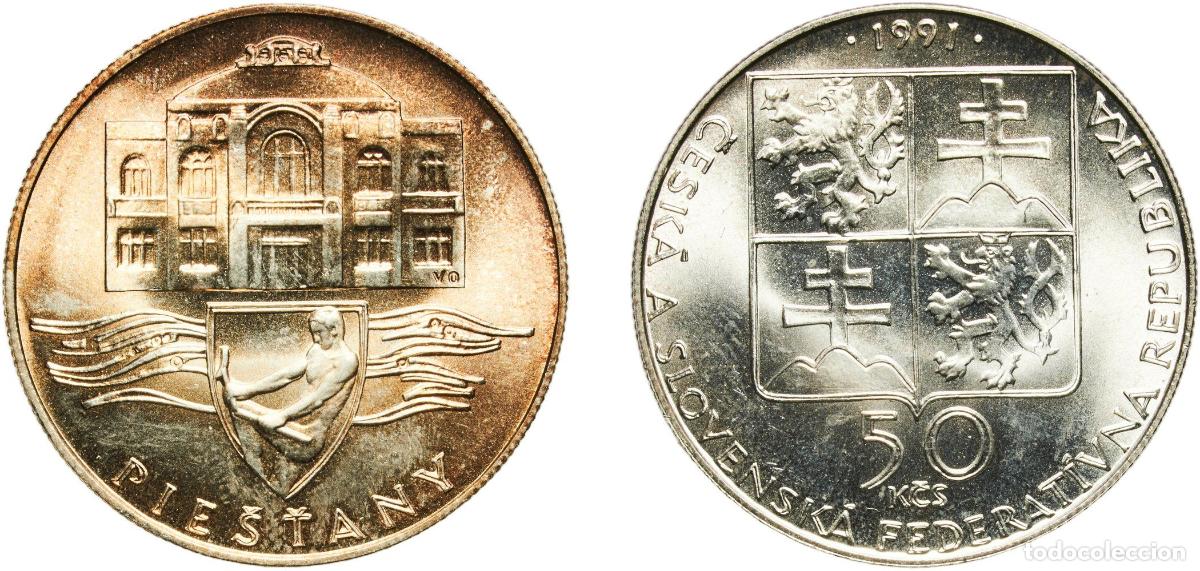 Monedas antiguas de Europa: Czechoslovakia Federal Republic 1991 50 Korun (Pie&scaron;ťany) Silver (.700) (75000) 6.95g UNC KM 155