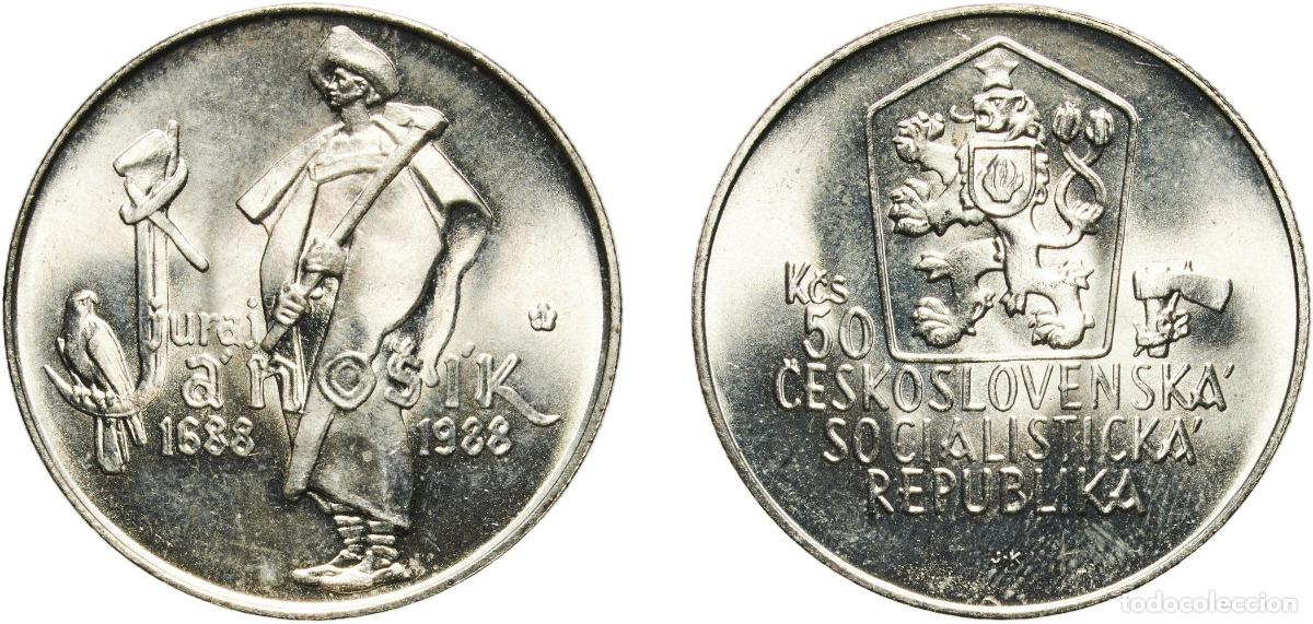 Monedas antiguas de Europa: Czechoslovakia Socialist Republic 1988 50 Korun (Juraj J&aacute;no&scaron;&iacute;k) Silver (.500) (53000) 7.05g KM 129