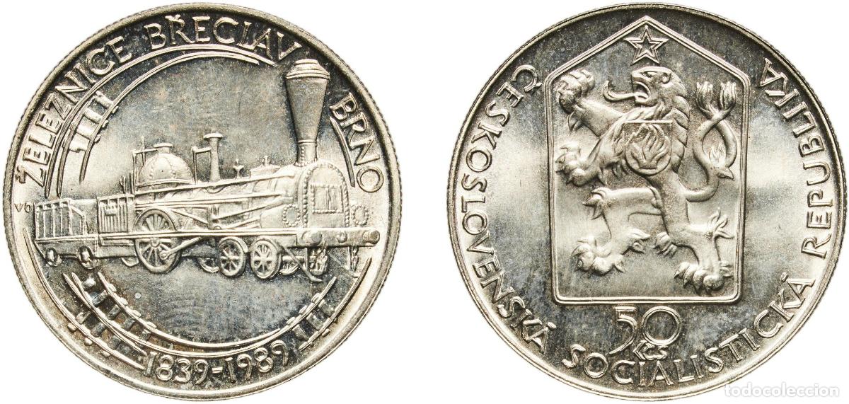 Monedas antiguas de Europa: Czechoslovakia Socialist Republic 1989 50 Korun (Břeclav to Brno Railroad) Silver (.500) (67000) 7.