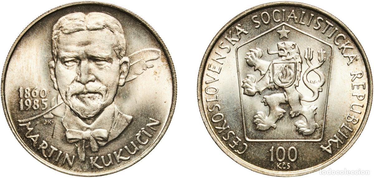 Monedas antiguas de Europa: Czechoslovakia Socialist Republic 1985 100 Korun (Martin Kukuč&iacute;n) Silver (.500) (62000) 9.12g UNC