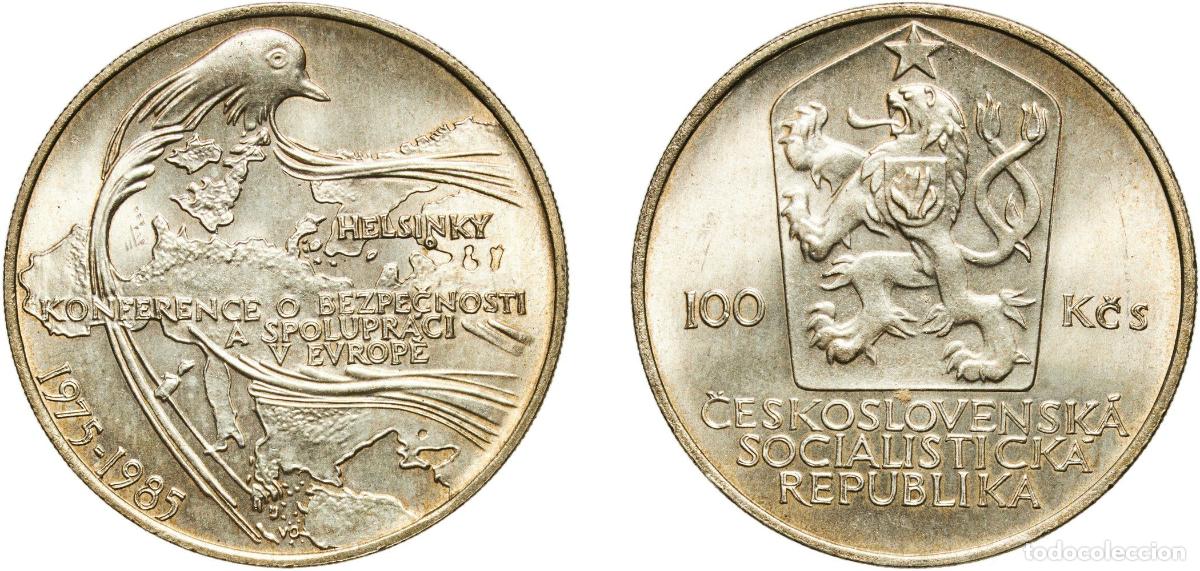 Monedas antiguas de Europa: Czechoslovakia Socialist Republic 1985 100 Korun (Helsinki Conference) Silver (.500) (75000) 8.91g