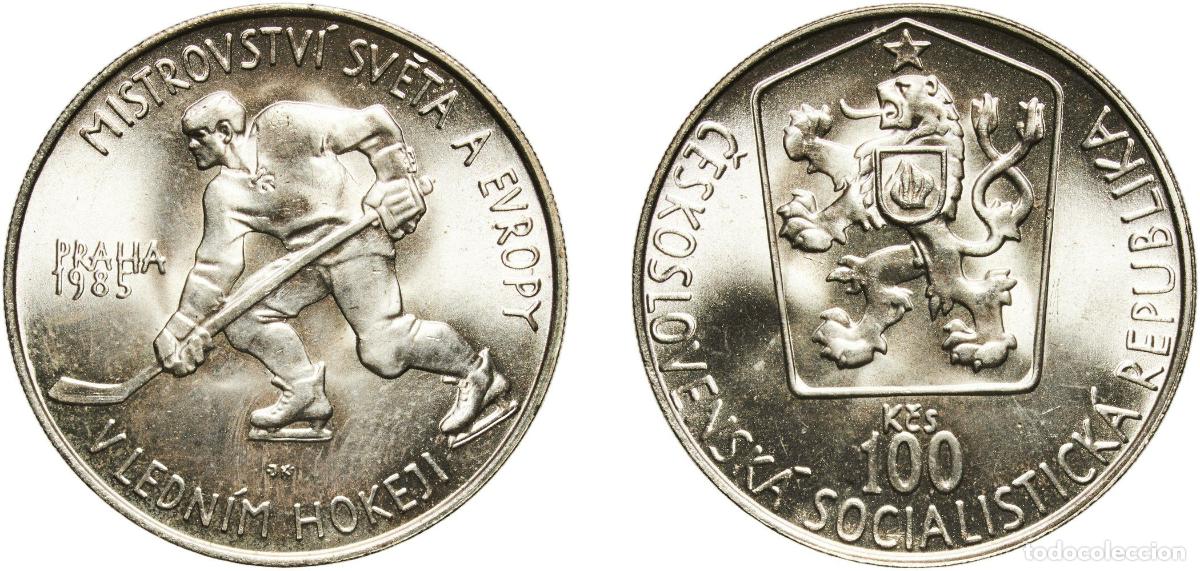 Monedas antiguas de Europa: Czechoslovakia Socialist Republic 1985 100 Korun (Ice Hockey Championship) Silver (.500) (66000) 8.