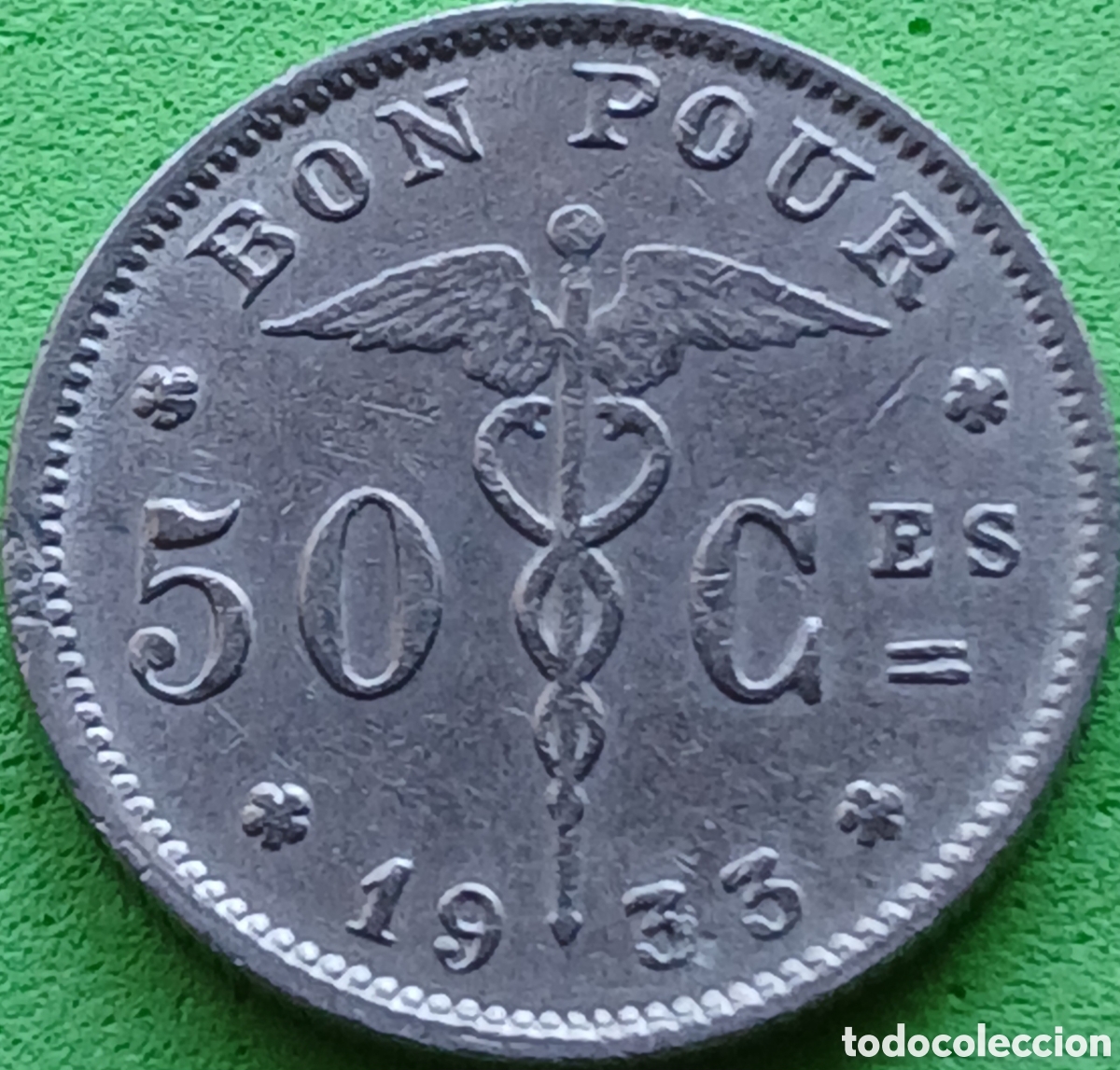 Monedas antiguas de Europa: B&eacute;lgica 50 c&eacute;ntimos 1933 km#87