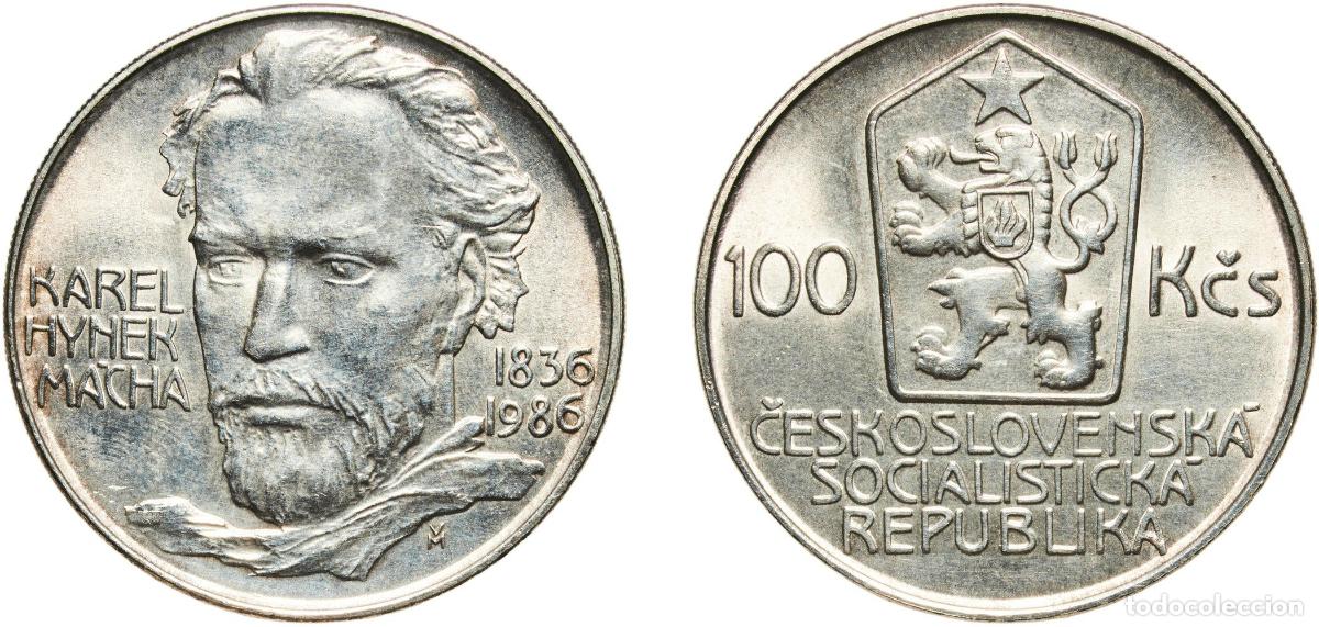 Monedas antiguas de Europa: Czechoslovakia Socialist Republic 1986 100 Korun (Karel Hynek M&aacute;cha) Silver (.500) (62500) 13.05g U
