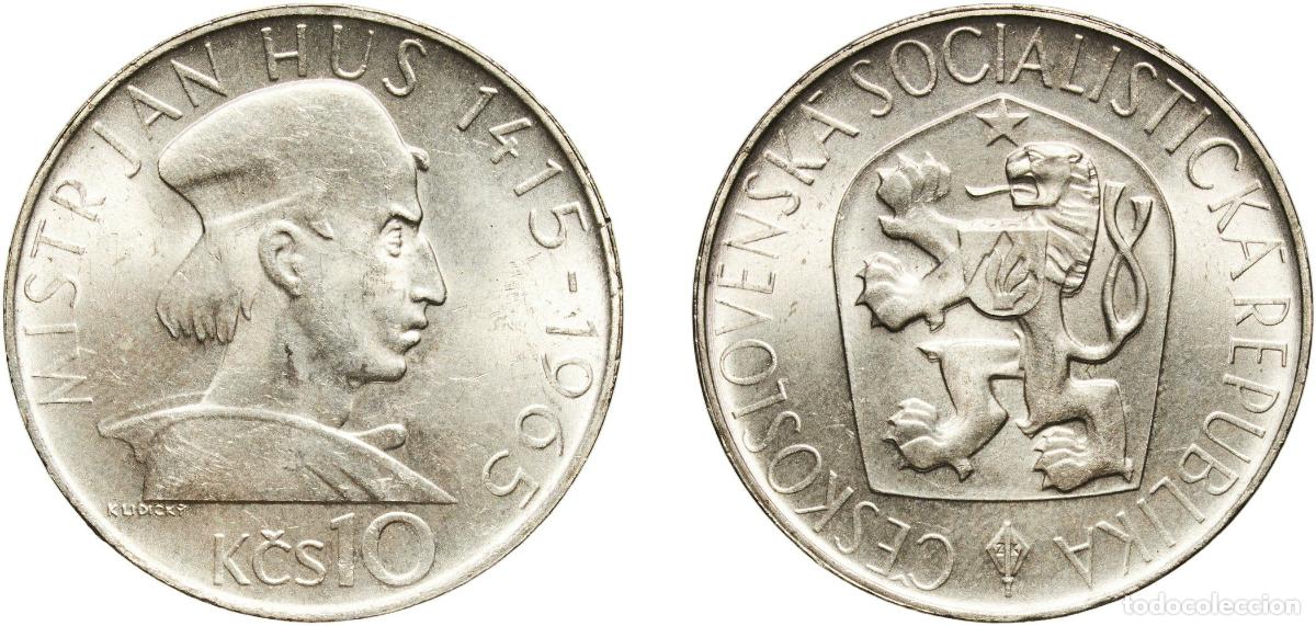 Monedas antiguas de Europa: Czechoslovakia Socialist Republic 1965 10 Korun (Jan Hus) Silver (.500) (55000) 11.88g UNC KM 58