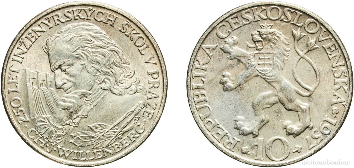 Monedas antiguas de Europa: Czechoslovakia People's Republic 1957 10 Korun (Technical College) Silver (.500) (75000) 11.95g UNC