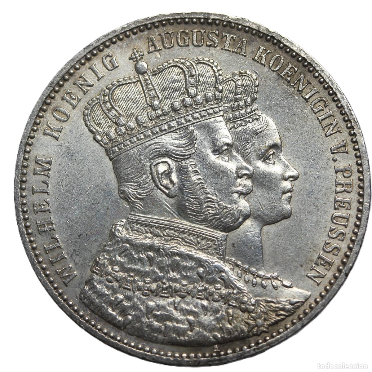 Monedas antiguas de Europa: 1861, Alemania - Estados - Prusia-1 Thaler - William I -Coronation Plata,