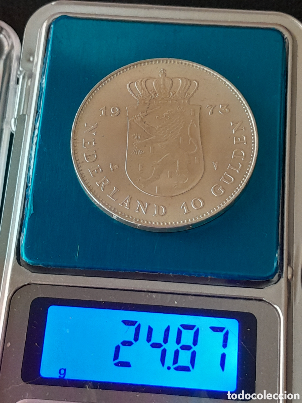 Monedas antiguas de Europa: Paises bajos 1973,moneda 10 gulden (florines) de plata 720, silver coin