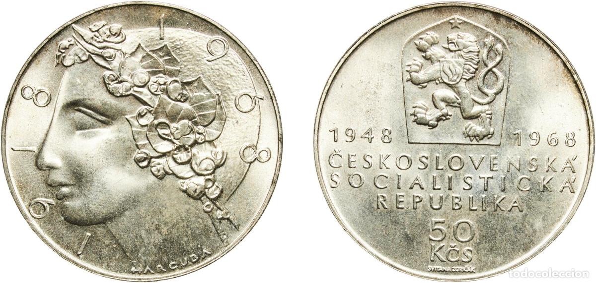 Monedas antiguas de Europa: Czechoslovakia Socialist Republic 1968 50 Korun (Independence) Silver (.900) (58000) 20.1g UNC KM