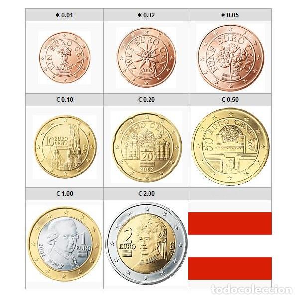 Monedas antiguas de Europa: Austria a&ntilde;o 2006 y 2017 Tira 8 valores 1 c&eacute;ntimo a 2 euros