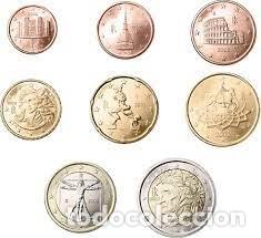 Monedas antiguas de Europa: Italia a&ntilde;o 2005 2006 2009 2010 y 2012 Tira 8 valores 1 c&eacute;ntimo a 2 euros