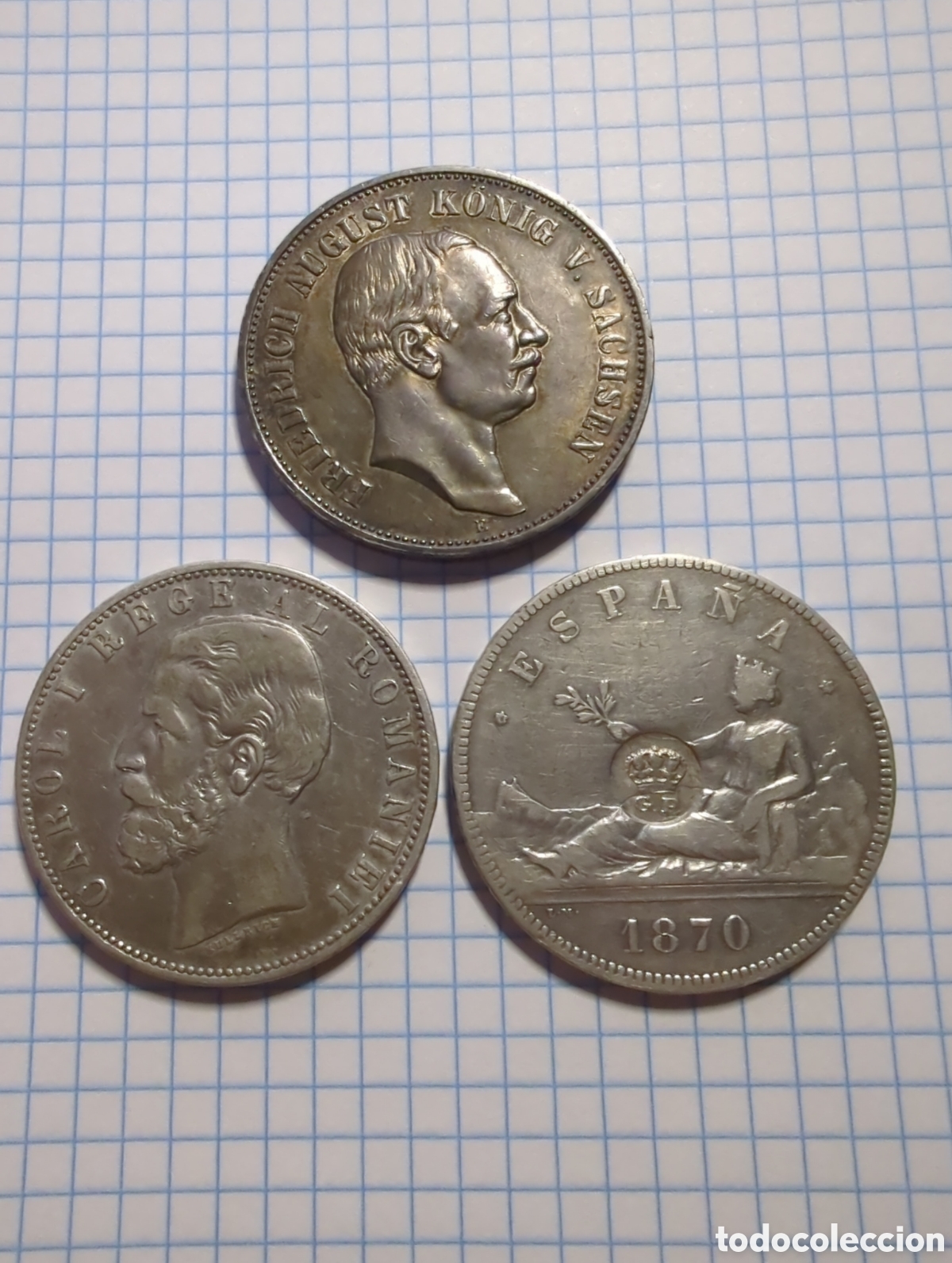 Monedas antiguas de Europa: Lote de 3 monedas de plata de Alemania,Espa&ntilde;a y Rumania