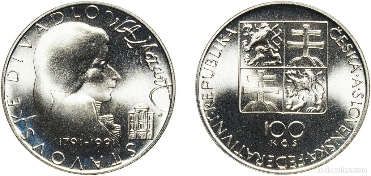 Monedas antiguas de Europa: Czechoslovakia Federal Republic 1991 100 Korun (Wolfgang Amadeus Mozart) Silver (.700) (75000) 12.8