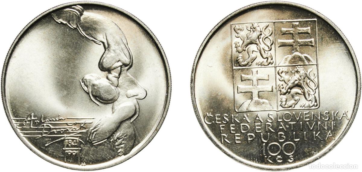 Monedas antiguas de Europa: Czechoslovakia Federal Republic 1991 100 Korun (Anton&iacute;n Dvoř&aacute;k) Silver (.700) (75000) 13.1g UNC KM