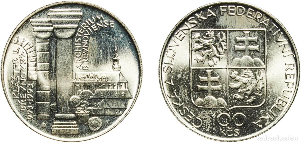 Monedas antiguas de Europa: Czechoslovakia Federal Republic 1993 100 Korun (Břevnov Monastery) Silver (.700) (70000) 13g UNC K