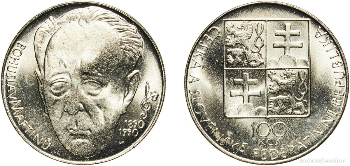 Monedas antiguas de Europa: Czechoslovakia Federal Republic 1990 100 Korun (Bohuslav Martinů) Silver (.500) (63000) 13.11g UNC