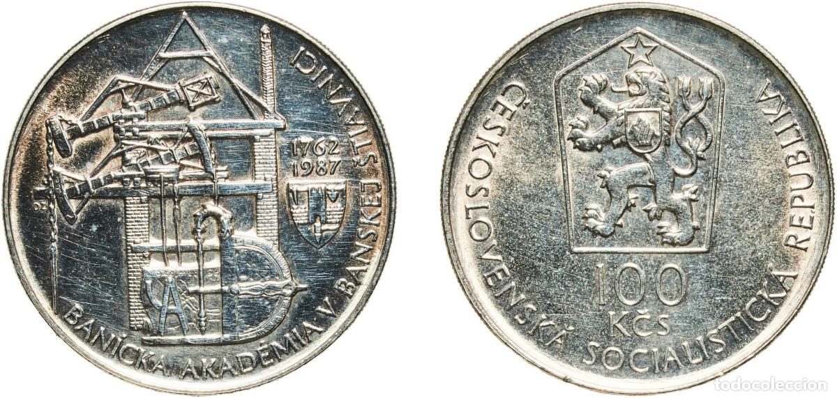 Monedas antiguas de Europa: Czechoslovakia Socialist Republic 1987 100 Korun (Mining Academy) Silver (.500) (55000) 13.05g UNC
