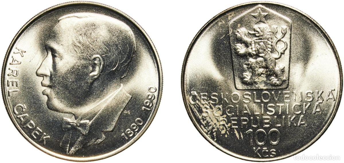 Monedas antiguas de Europa: Czechoslovakia Socialist Republic 1990 100 Korun (Karel Čapek) Silver (.500) (66500) 13.15g UNC KM