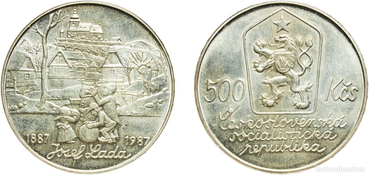 Monedas antiguas de Europa: Czechoslovakia Socialist Republic 1987 500 Korun (Josef Lada) Silver (.900) (45000) 24.14g UNC KM