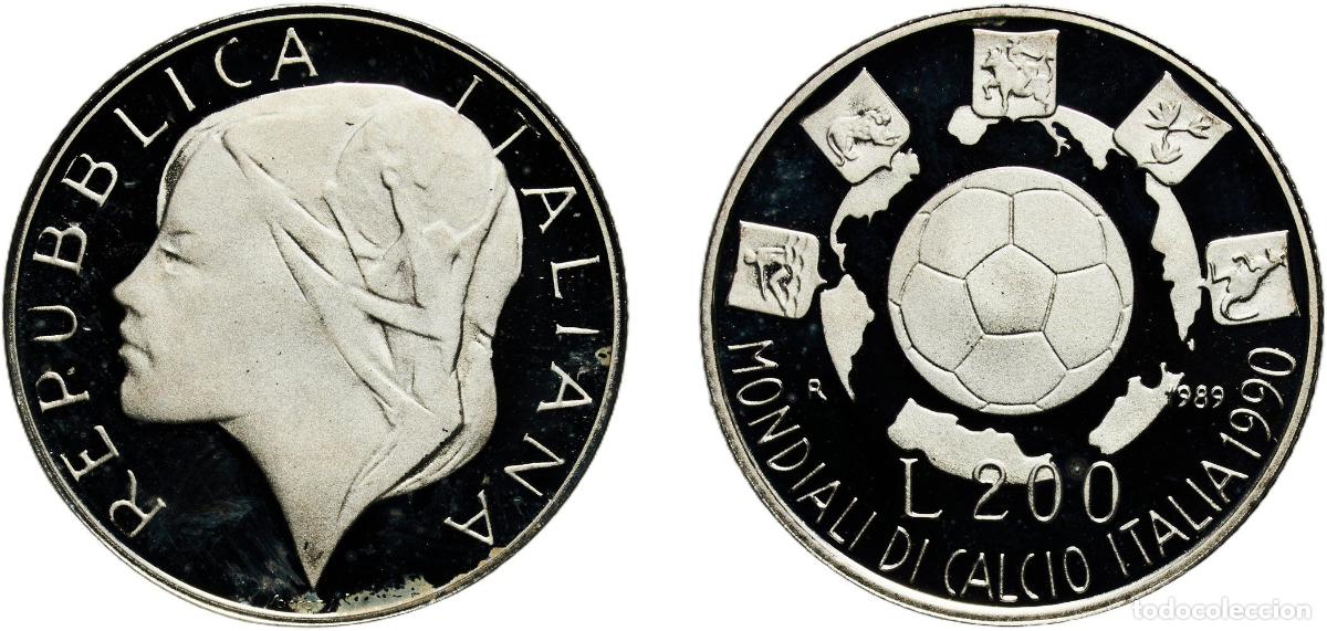 Monedas antiguas de Europa: Italy Republic 1989 R 200 Lire (1990 World Cup) Silver (.835) (Copper .165) Rome Mint (28500) 5.03g