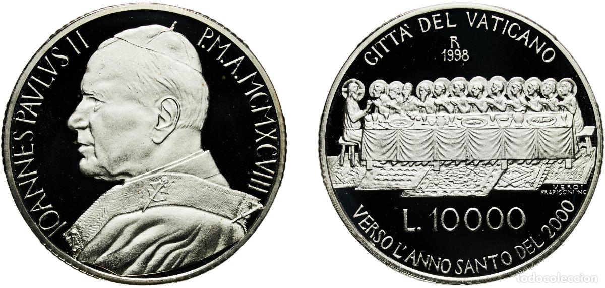 Monedas antiguas de Europa: Vatican City City State 1998 R 10 000 Lire - John Paul II (The Last Supper) Silver (.835) Rome Mint