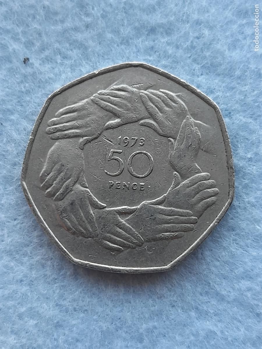 Monedas antiguas de Europa: Gran Breta&ntilde;a. 50 Peniques. A&ntilde;o 1973.