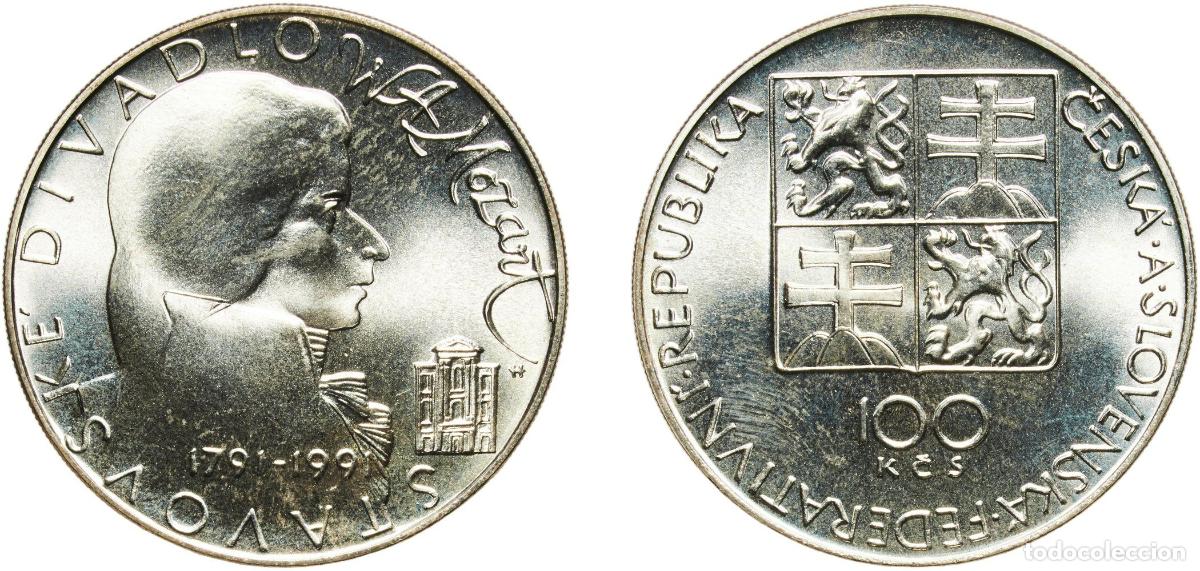 Monedas antiguas de Europa: Czechoslovakia Federal Republic 1991 100 Korun (Wolfgang Amadeus Mozart) Silver (.700) (75000) 12.9