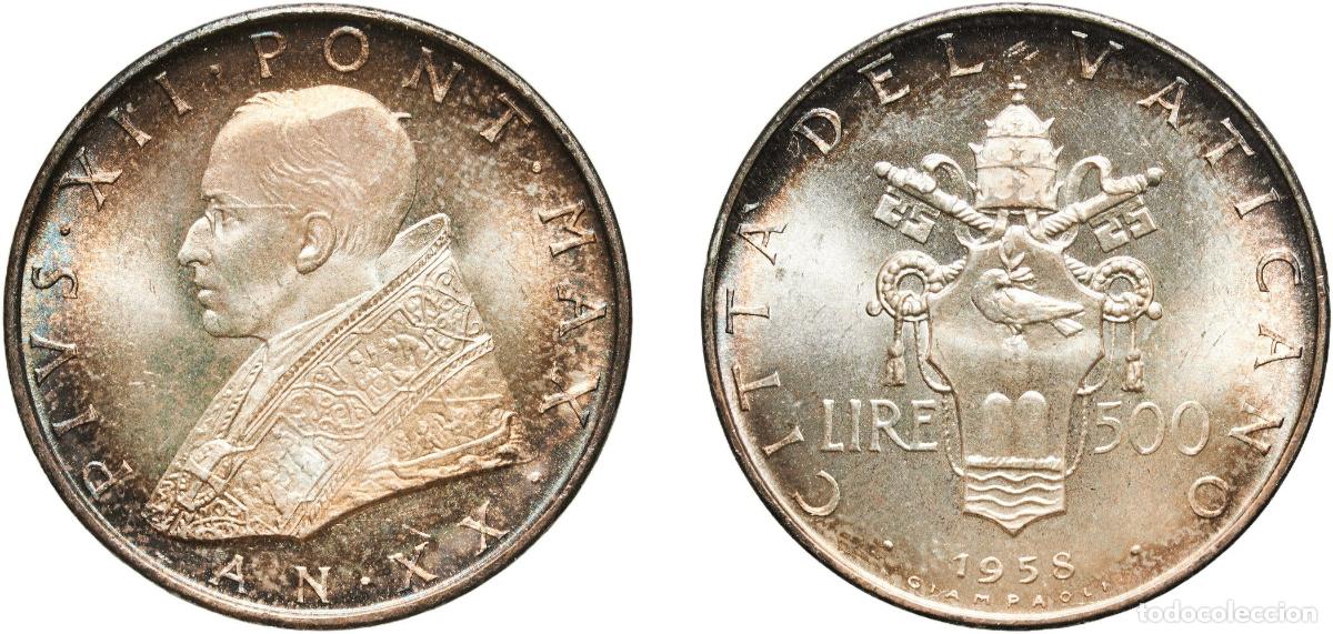 Monedas antiguas de Europa: Vatican City City State 1958 500 Lire - Pivs XII Silver (.835) (20000) 11.04g BU KM 56 Berman 3406