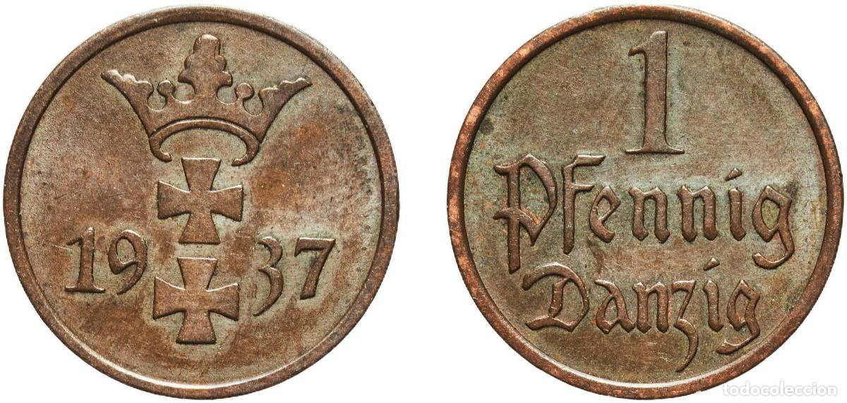Monnaies anciennes de Europe: Poland Free city of Danzig Polish states 1937 1 Pfennig Bronze Berlin Mint (3000000) 1.66g AU KM 1