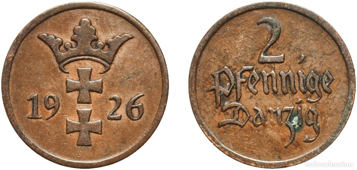 Monedas antiguas de Europa: Poland Free city of Danzig Polish states 1926 2 Pfennige Bronze (1750000) 2.49g AU KM 141 Sch&ouml;n 4