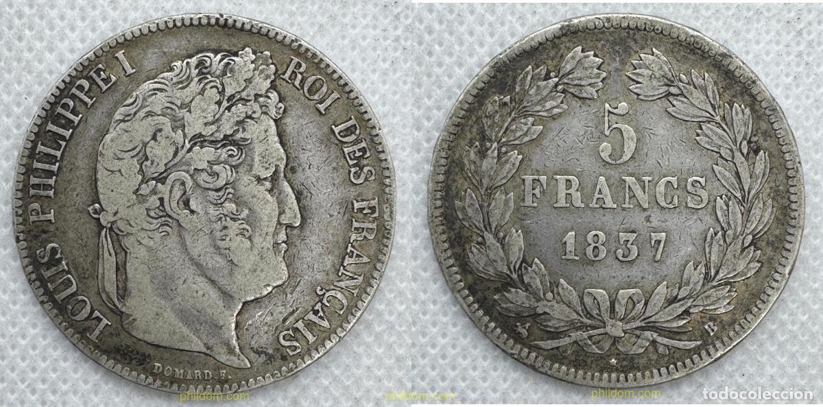 Monedas antiguas de Europa: 5439 FRANCIA 1837 LOUIS PHILIPPE I - 5 FRANCS 1837
