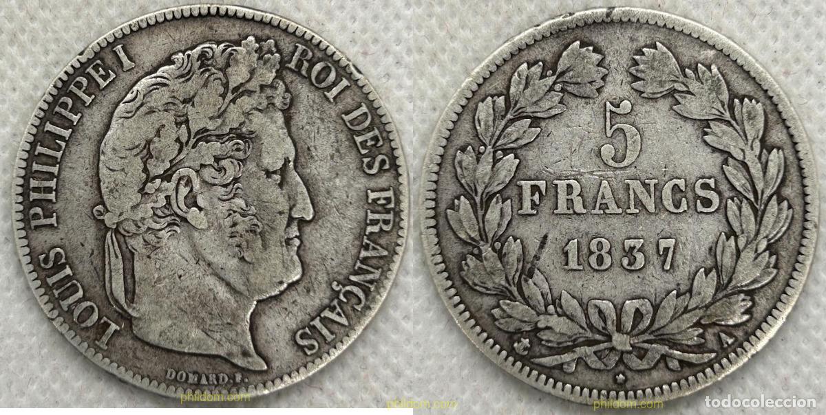 Monedas antiguas de Europa: 4527 FRANCIA 1837 LOUIS PHILIPPE I - 5 FRANCS 1837